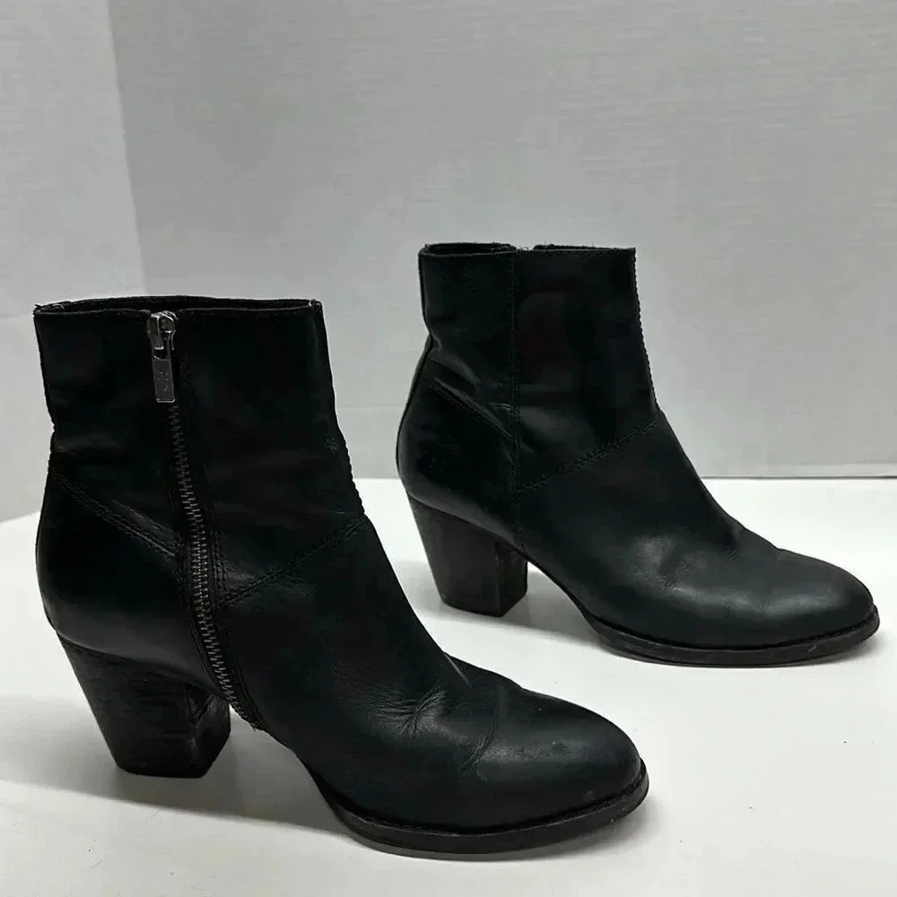 Frye Addie Boots Leather Ankle High Heeled Booties Double Zip Up Black Size 6.5